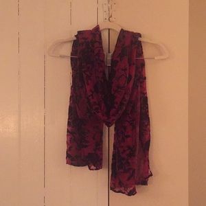 Red Black Chiffon Velvet Floral Scarf
